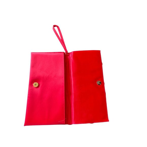 Ben De Lisi Red Pleated Clutch Purse With Snap Closure & Wrist Strap - Picture 6 of 7